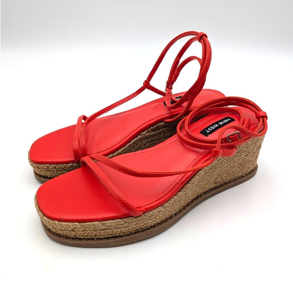 Nine West Alexx Ankle Strap Wedge Heel Sandals Women's Red Size US7M EU37.5